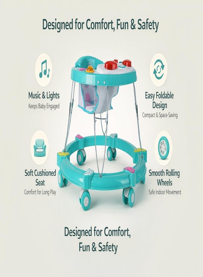 Maanit Walker with Foldable,Cushion Seat | Activity Walker for Baby with Musical Toy Bar | Walker Boys and Girls (Green) - Image 2