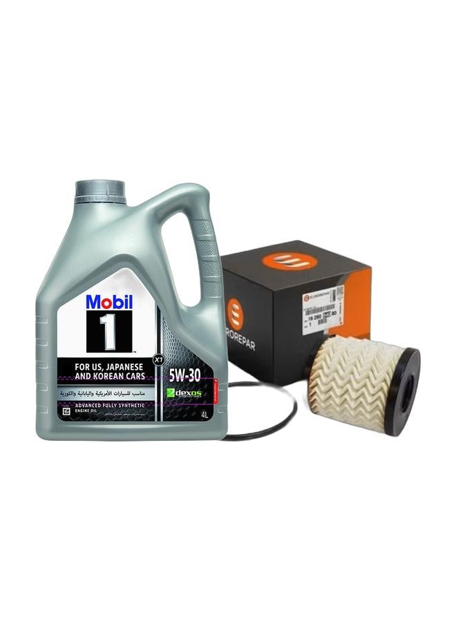 mobil 1 Advanced Full Synthetic Motor Oil 5W-30 4L & ENGINE OIL FILTER Peugeot 301 - 3008 - 5008 - 508 / Citroën C-Elysée - C5 - C4 / DS7 / Opel Grand Land / Mini Cooper R56 2006-2013  - Made In France Bundle - Image 1