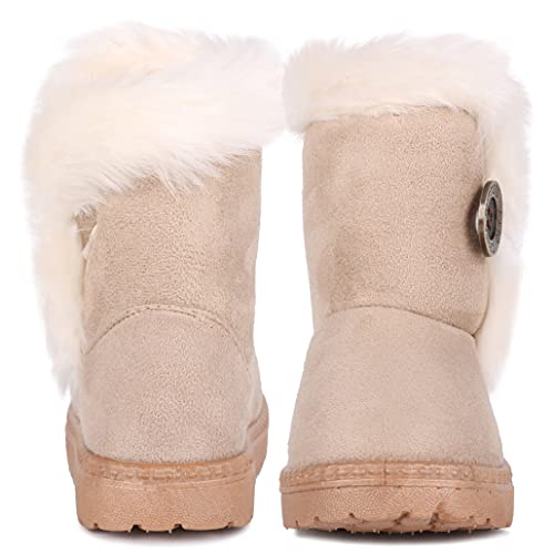 Femizee Toddler Girls Boots Warm Winter Snow Boots for Kid Boys Flat Button Size 7 Toddler,Beige 25 - Image 2