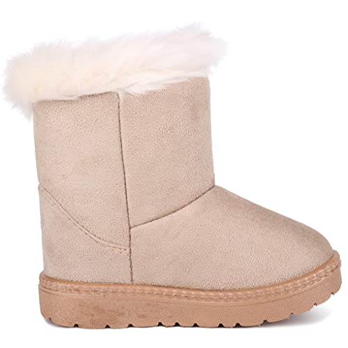 Femizee Toddler Girls Boots Warm Winter Snow Boots for Kid Boys Flat Button Size 7 Toddler,Beige 25 - Image 4