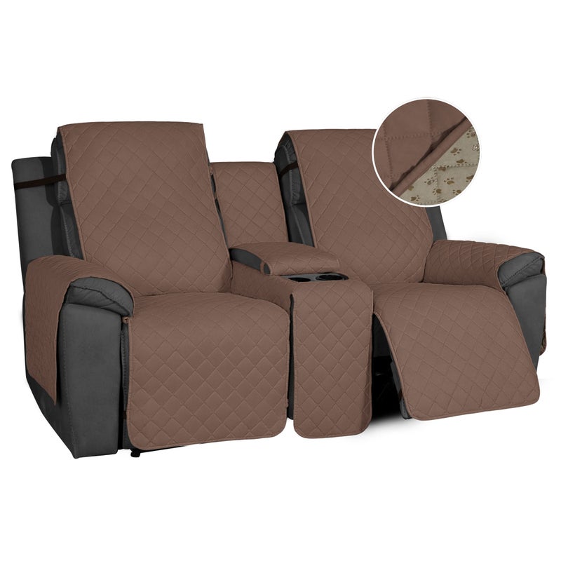 Easy-Going EasyGoing NonSlip Loveseat Recliner Sofa Cover with Console Water Resistant Double Reclining Couch Cover with Adjustable Strap 2Piece Washable Furniture Cover for Dog Pet 2 Seater Brown 
