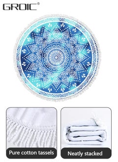 GROIC Microfiber Mandala Round Blue Beach Towel Blanket, Oversized Quick Dry Super Absorbent Thick Towel for Pool Swimming Picnic Yoga Mat Wall Decor Tapestry Circle Table Cloth, 59” Bohemian Towel  - Image 3