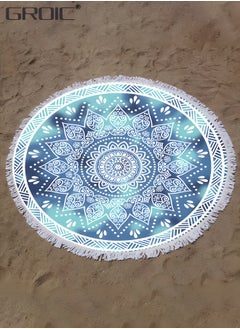 GROIC Microfiber Mandala Round Blue Beach Towel Blanket, Oversized Quick Dry Super Absorbent Thick Towel for Pool Swimming Picnic Yoga Mat Wall Decor Tapestry Circle Table Cloth, 59” Bohemian Towel  - Image 2