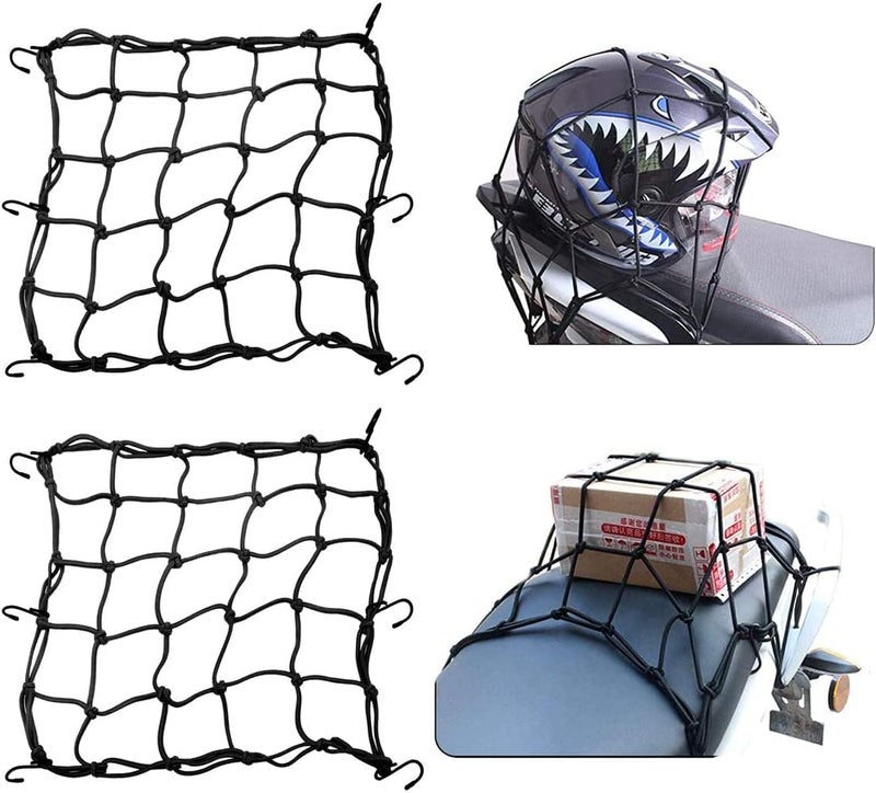 HOAOH 2 Pack Motorcycle Cargo Net Elastic Heavy Duty Luggage Net 40cm x 40cm Helmet Net for Moto and Bike - Image 1