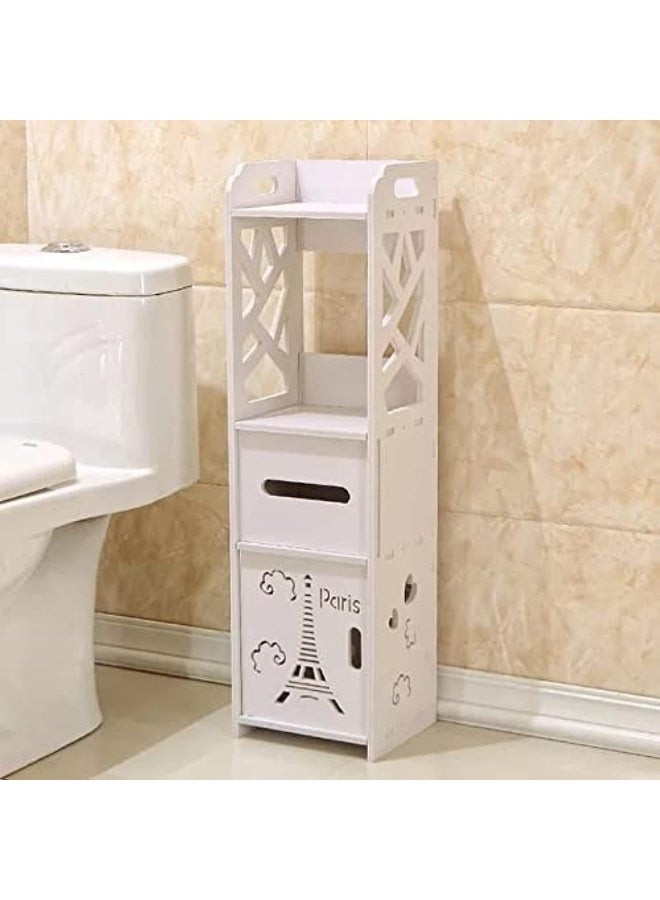 Generic Bathroom Cabinet Floor-Standing Bathroom Toilet Furniture Cabinet White Wood-Plastic Board Cupboard Shelf Tissue Storage Rack  - Image 1