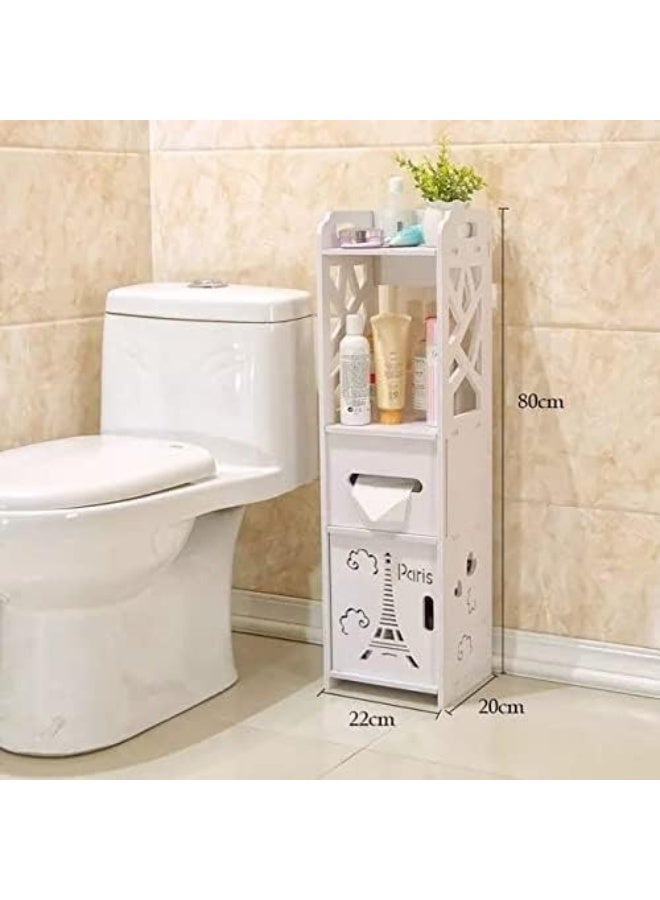Generic Bathroom Cabinet Floor-Standing Bathroom Toilet Furniture Cabinet White Wood-Plastic Board Cupboard Shelf Tissue Storage Rack  - Image 2