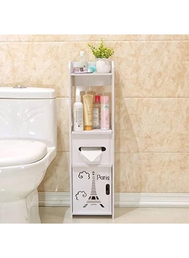 Generic Bathroom Cabinet Floor-Standing Bathroom Toilet Furniture Cabinet White Wood-Plastic Board Cupboard Shelf Tissue Storage Rack  - Image 3