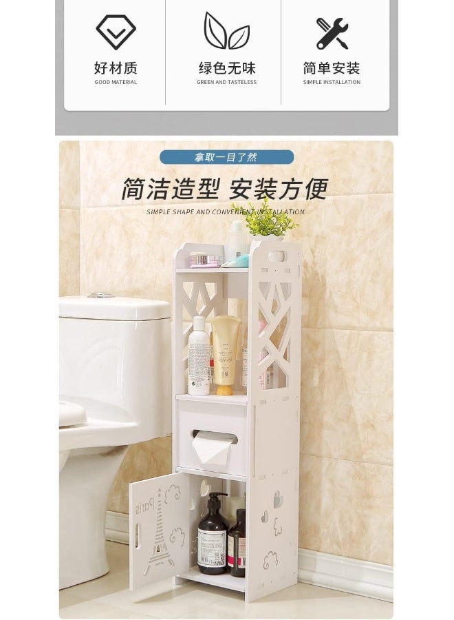 Generic Bathroom Cabinet Floor-Standing Bathroom Toilet Furniture Cabinet White Wood-Plastic Board Cupboard Shelf Tissue Storage Rack  - Image 5