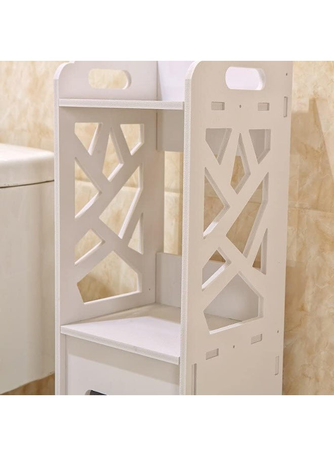 Generic Bathroom Cabinet Floor-Standing Bathroom Toilet Furniture Cabinet White Wood-Plastic Board Cupboard Shelf Tissue Storage Rack  - Image 4