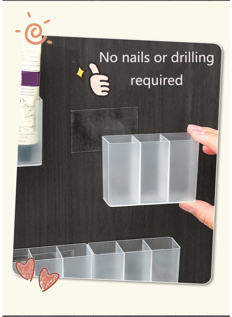 2pcsEasy-Install Wall-Mounted Cosmetic Organizer - Transparent  Storage Rack with Multiple Compartments for Lipstick, Skincare Products & Makeup Tools - No-Drill, Lightweight Design Perfect for Vanity or Bathroom - Image 3