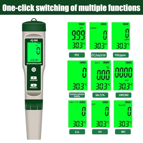 OBEST Ph Meter for Water,10 In 1 Digital Ph Tester Pen Back light,ATC±0.01 Resolution High Accuracy PH/TDS/Salt/SG/ORP/EC/Hydrogen/Resistivity/Temp/Nutrient for Aquarium,Pools,Hydroponics,Lab,Drinking Water - Image 5