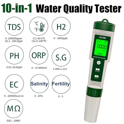 OBEST Ph Meter for Water,10 In 1 Digital Ph Tester Pen Back light,ATC±0.01 Resolution High Accuracy PH/TDS/Salt/SG/ORP/EC/Hydrogen/Resistivity/Temp/Nutrient for Aquarium,Pools,Hydroponics,Lab,Drinking Water - Image 4