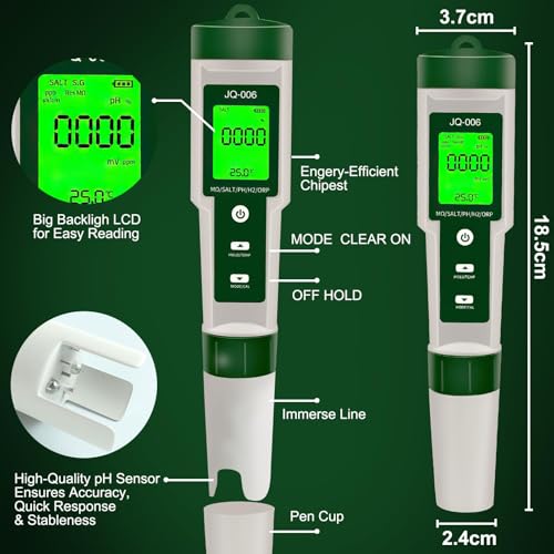 OBEST Ph Meter for Water,10 In 1 Digital Ph Tester Pen Back light,ATC±0.01 Resolution High Accuracy PH/TDS/Salt/SG/ORP/EC/Hydrogen/Resistivity/Temp/Nutrient for Aquarium,Pools,Hydroponics,Lab,Drinking Water - Image 2