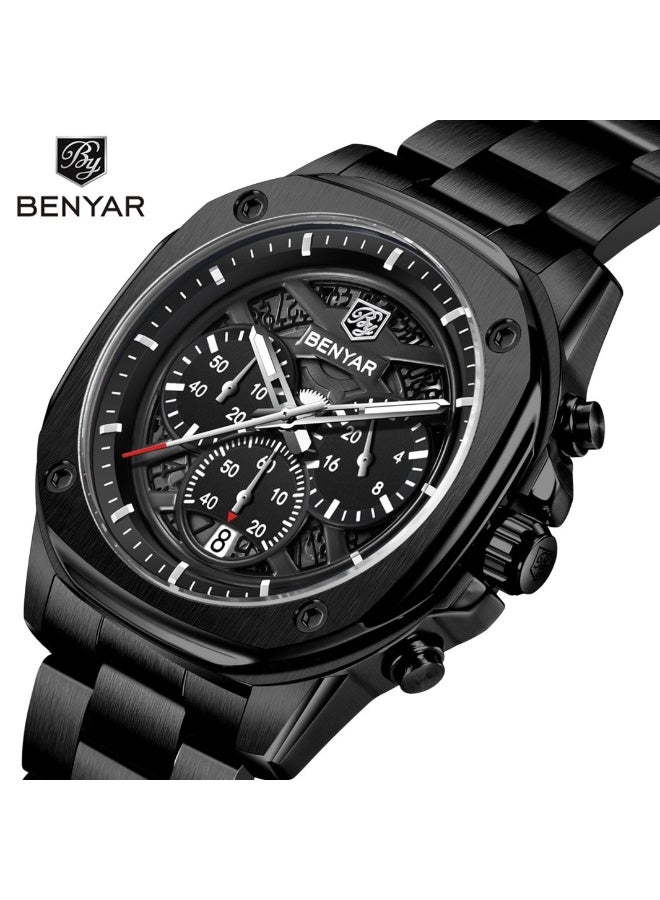 Mens Watches Multifunction Chronograph Date Quartz Watch for Men Stainless Steel Band Wrist Watch Gift for Men Casual Business