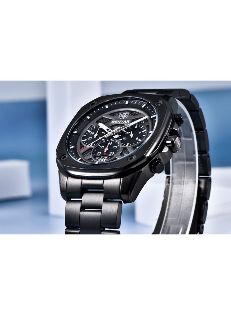 BENYAR Mens Watches Multifunction Chronograph Date Quartz Watch for Men Stainless Steel Band Wrist Watch Gift for Men Casual Business - Image 4