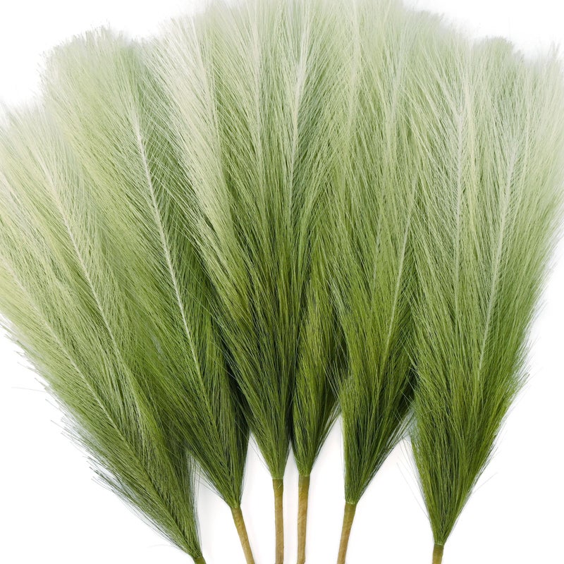 Tender Epoch 6 PCS Faux Pampas Grass Arrangement - 18"/45cm Artificial Fluffy Pompous Grass Stems for Boho Chic Home and Wedding Decor (Sage Green Gradient) - Image 1
