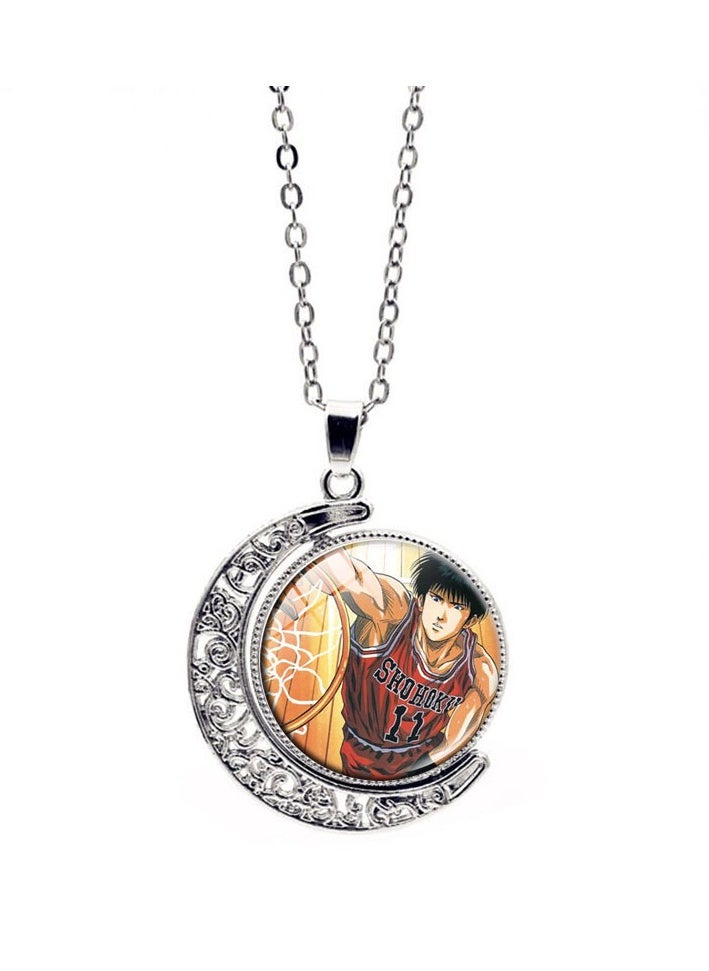 KUYING New Slam Dunk Double Sided Rotating Moon Pendant Necklace 