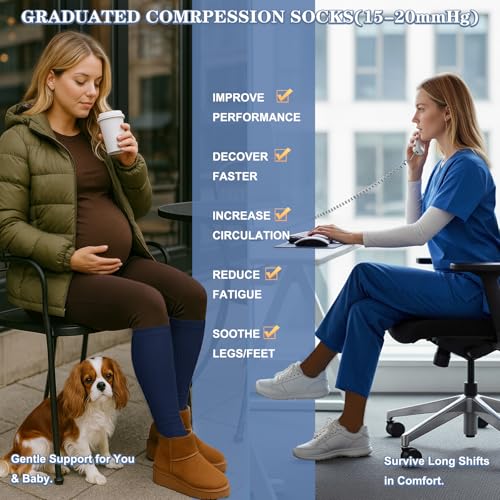 SOOVERKI 5 Pairs Knee High Graduated Compression Socks For Women and Men - Best Medical, Nursing, Travel & Flight Socks - Running & Fitness - 15-20mmHg (L/XL, Assorted 2) - Image 3