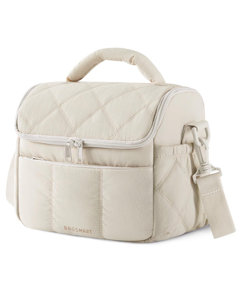 BAGSMART Insulated Lunch Bags for Women Cute Quilted Lunch Box Lightweight Puffy Padded Waterproof Lunch Tote Reusable Lunch Cooler for Work Picnic Travel Beige - Image 2