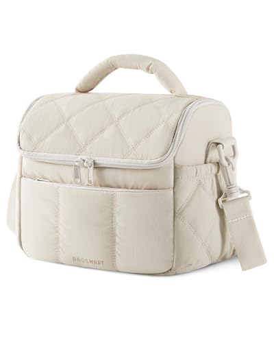 BAGSMART Insulated Lunch Bags for Women Cute Quilted Lunch Box Lightweight Puffy Padded Waterproof Lunch Tote Reusable Lunch Cooler for Work Picnic Travel Beige - Image 1