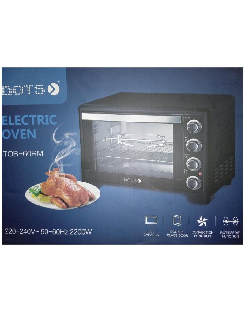 دوتس فرن كهربائي مع شواية من دوتس اللون أسود بباب زجاجي بمفصل مزدوج , بسعة 60 لتر و 2200 واط - Image 2