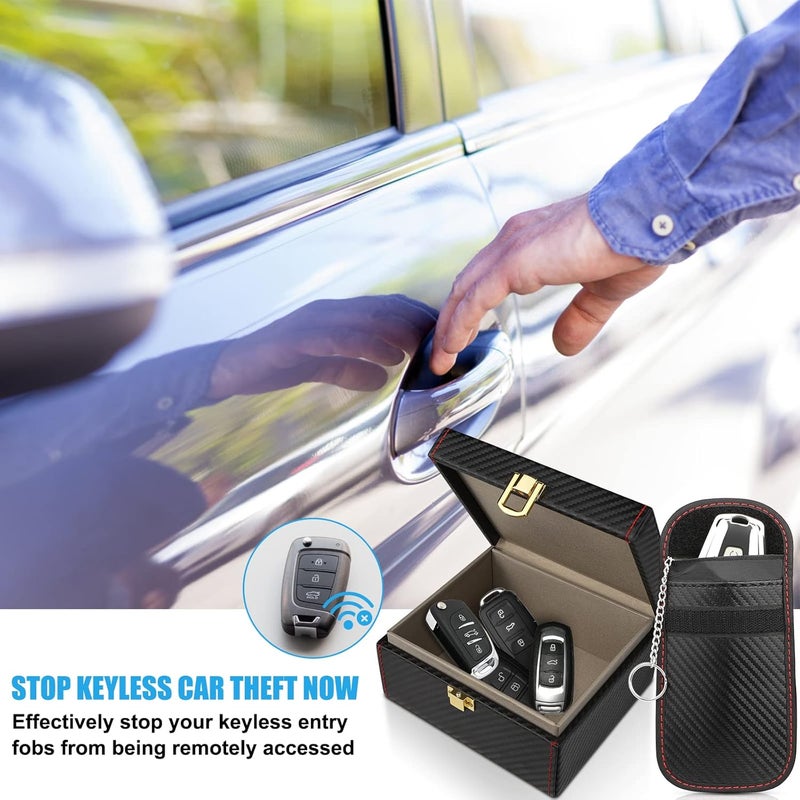 Diyife Car Key Signal Blocker Box with 2 Pack Faraday Pouch - Premium Leather Anti-Theft RFID Signal Blocking Box - Image 2