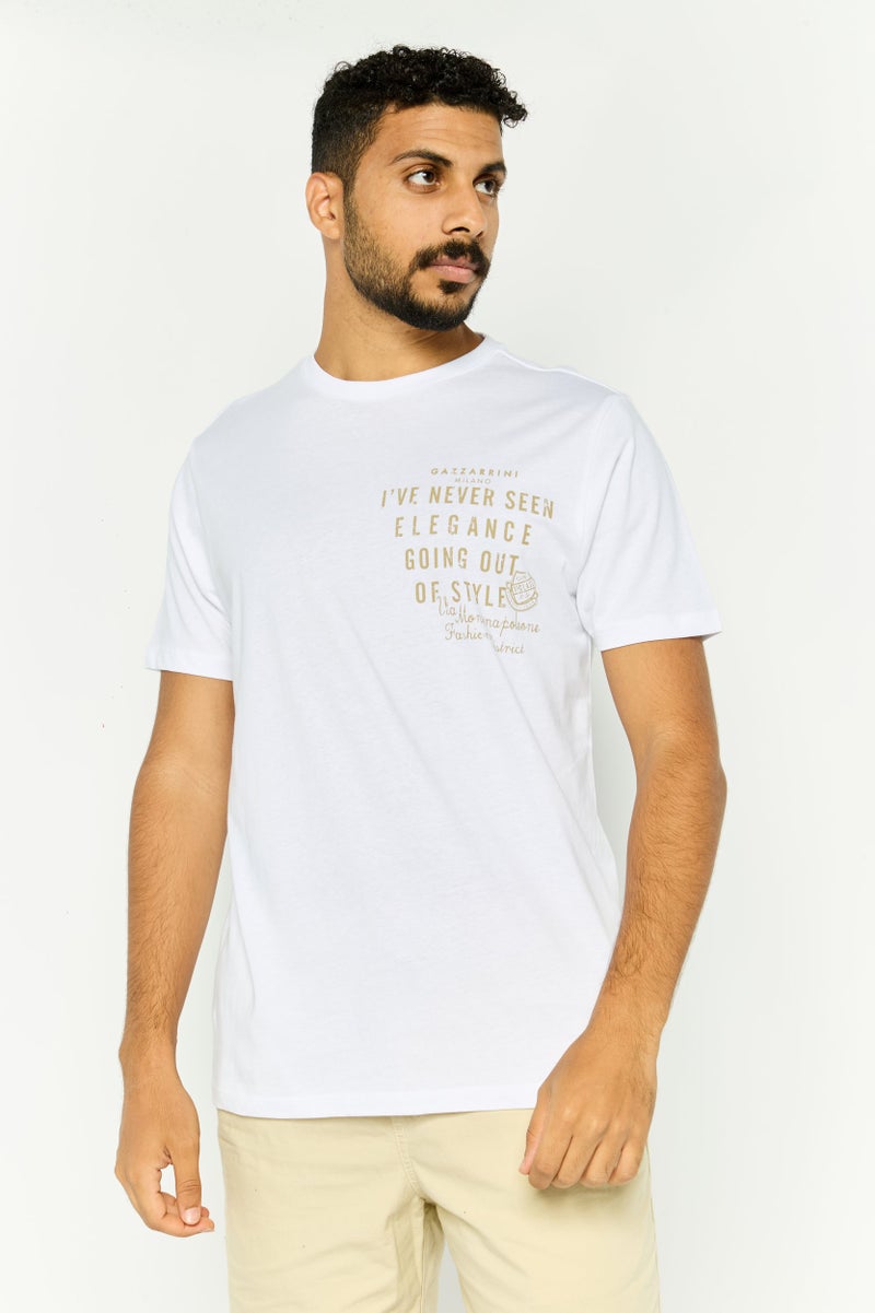 Gazzarrini Men Round Neck Graphic Print Short Sleeves T-shirt, White - Image 1