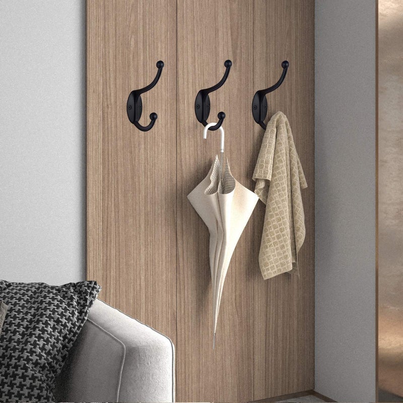 Zeyu Wall Hooks 10Pcs Coat Hooks Hardware Towel Hooks For Hanging Coats Double No Rust Black Robe Hooks Wall Mounted With Screws For Key Towel Bags Cup Hat - Image 5