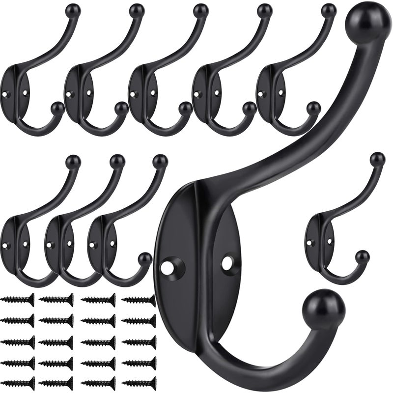 Zeyu Wall Hooks 10Pcs Coat Hooks Hardware Towel Hooks For Hanging Coats Double No Rust Black Robe Hooks Wall Mounted With Screws For Key Towel Bags Cup Hat - Image 1