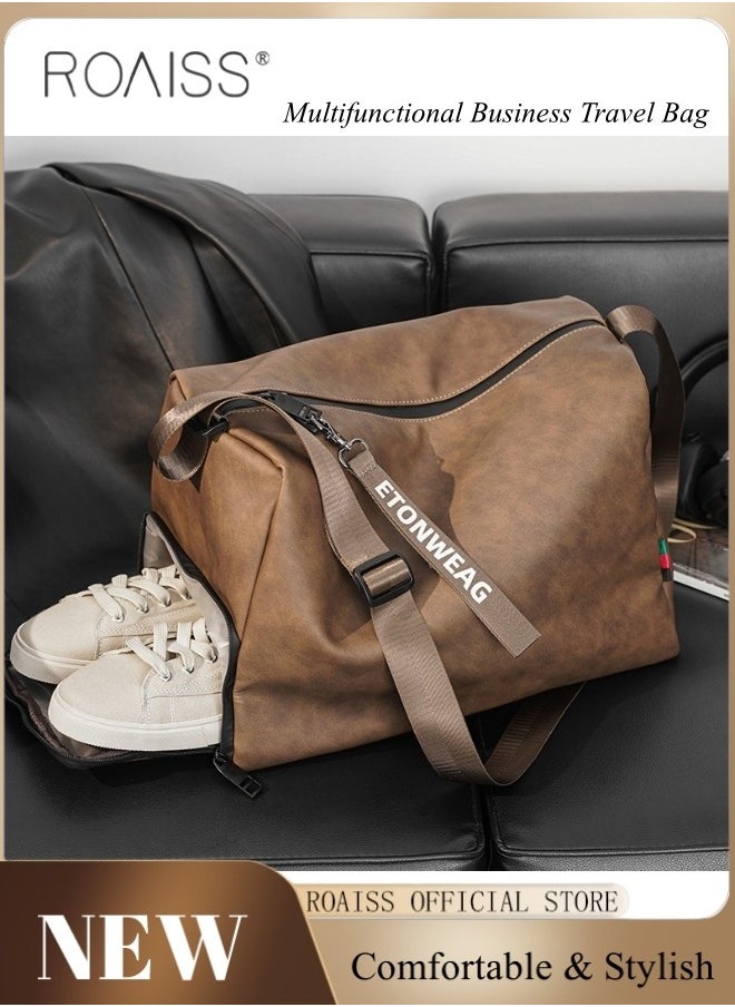 roaiss - Leather Crossbody Shoulder Bag for Men and Women Large Capacity Anti Theft Casual Fitness Satchel with Zipper with Separate Shoe Compartment for Teens Lightweight Waterproof Casual  Bag - Image 1