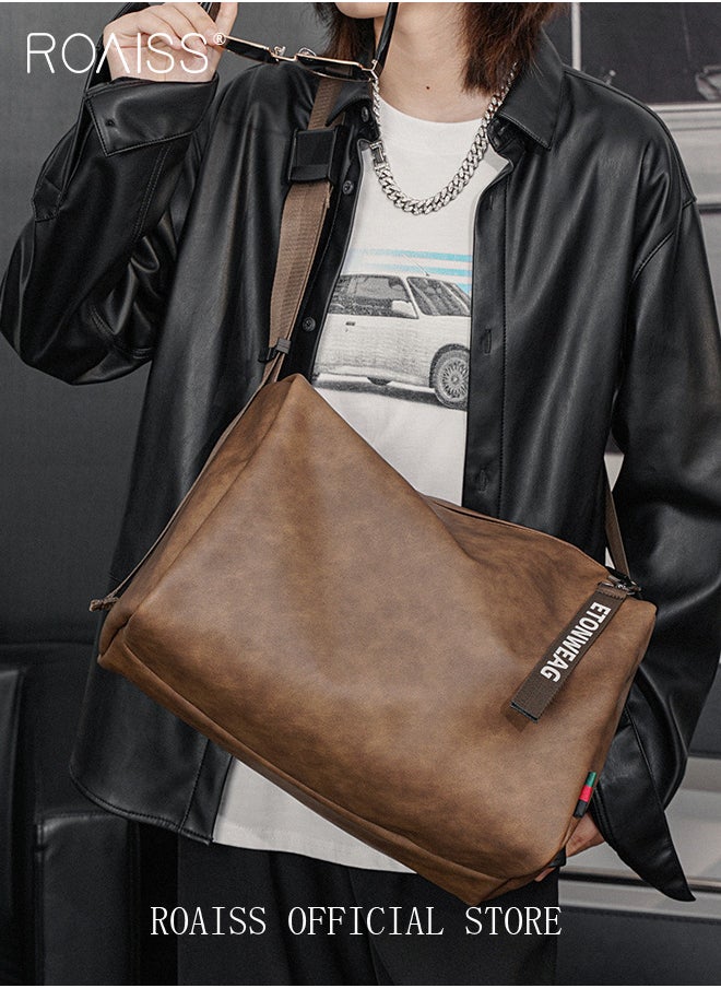 roaiss - Leather Crossbody Shoulder Bag for Men and Women Large Capacity Anti Theft Casual Fitness Satchel with Zipper with Separate Shoe Compartment for Teens Lightweight Waterproof Casual  Bag - Image 1
