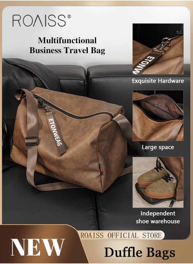 roaiss - Leather Crossbody Shoulder Bag for Men and Women Large Capacity Anti Theft Casual Fitness Satchel with Zipper with Separate Shoe Compartment for Teens Lightweight Waterproof Casual  Bag - Image 1