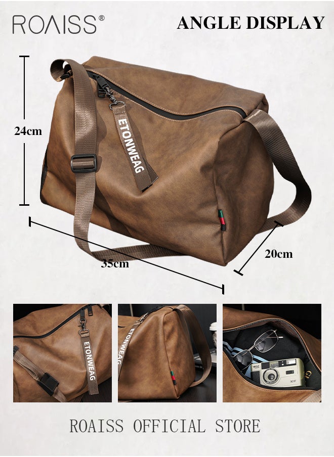 roaiss - Leather Crossbody Shoulder Bag for Men and Women Large Capacity Anti Theft Casual Fitness Satchel with Zipper with Separate Shoe Compartment for Teens Lightweight Waterproof Casual  Bag - Image 1