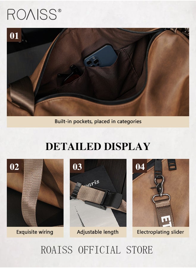 roaiss - Leather Crossbody Shoulder Bag for Men and Women Large Capacity Anti Theft Casual Fitness Satchel with Zipper with Separate Shoe Compartment for Teens Lightweight Waterproof Casual  Bag - Image 1