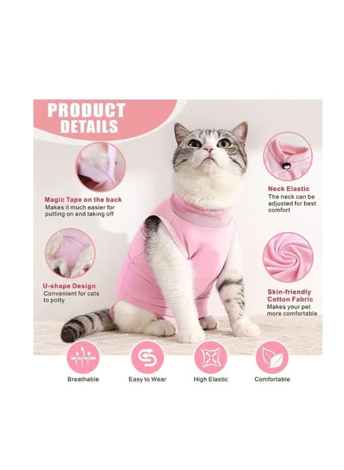 داي داي آب القط جراحة استرداد بدلة القط Onesie للقطط بعد الجراحة الإناث التنفس كيتي سباي بدلة لجروح البطن أمراض الجلد الياقة الإلكترونية البديل ارتداء (الوردي، م) - Image 3
