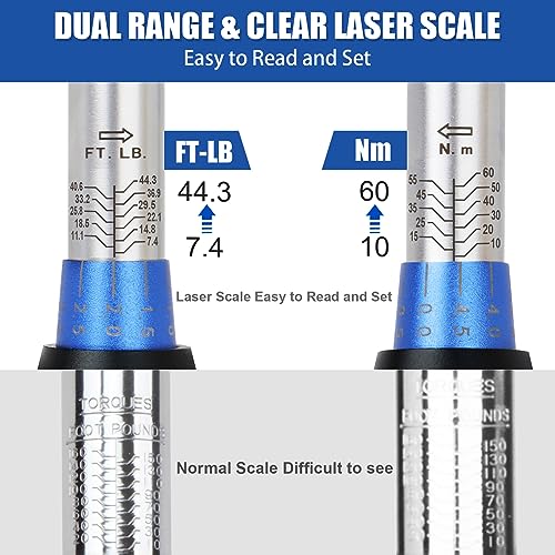BULLTOOLS 38Inch Drive Click Torque Wrench DualDirection 72Tooth Torque Wrench Set 74443 FTLB1060 Nm Dual Range Scales Torque Wrench for Bike Motorcycle Car Spark - Image 3