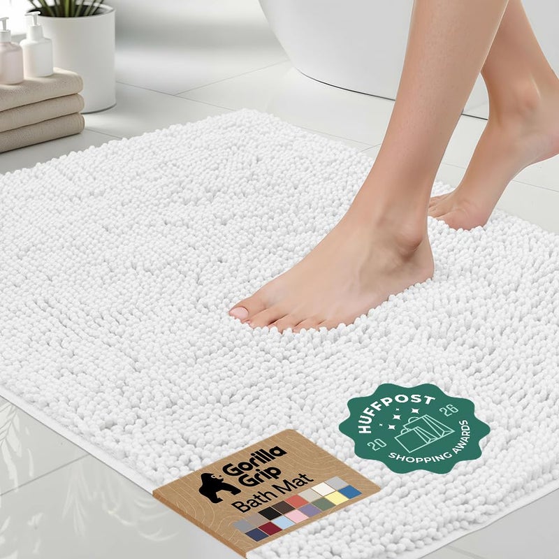 GORILLA GRIP Bath Rug Mat 30x20 Thick Soft Absorbent Chenille Quick Dry Microfiber Mats Rubber Backing Washable Shower Floor Rugs US Designed Bathroom Bathmat Home Decor Accessories White - Image 2