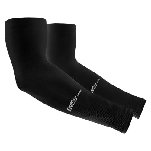 Golfoy Basics High Performance UPF 30+ UV Sun Protection Cooling Arm Sleeves For Men & Women - Suitable for Golfing, Running, Basketball, Football, Biking (Pair) - Black - Image 1