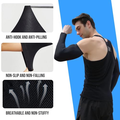 Golfoy Basics High Performance UPF 30+ UV Sun Protection Cooling Arm Sleeves For Men & Women - Suitable for Golfing, Running, Basketball, Football, Biking (Pair) - Black - Image 3