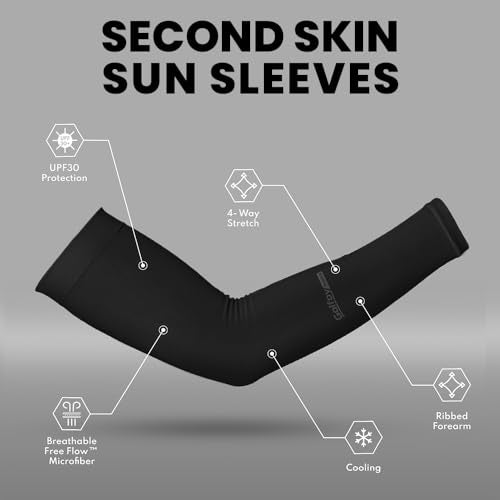 Golfoy Basics High Performance UPF 30+ UV Sun Protection Cooling Arm Sleeves For Men & Women - Suitable for Golfing, Running, Basketball, Football, Biking (Pair) - Black - Image 4