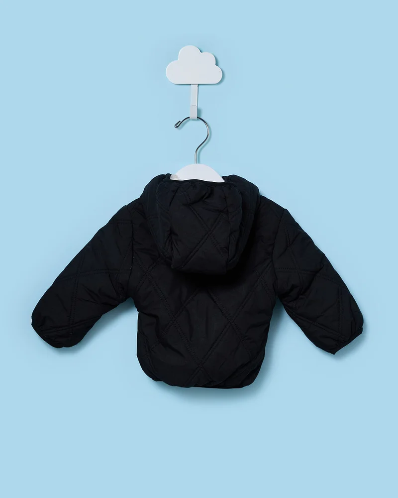 REDTAG Infant Boys Black Hooded Jacket