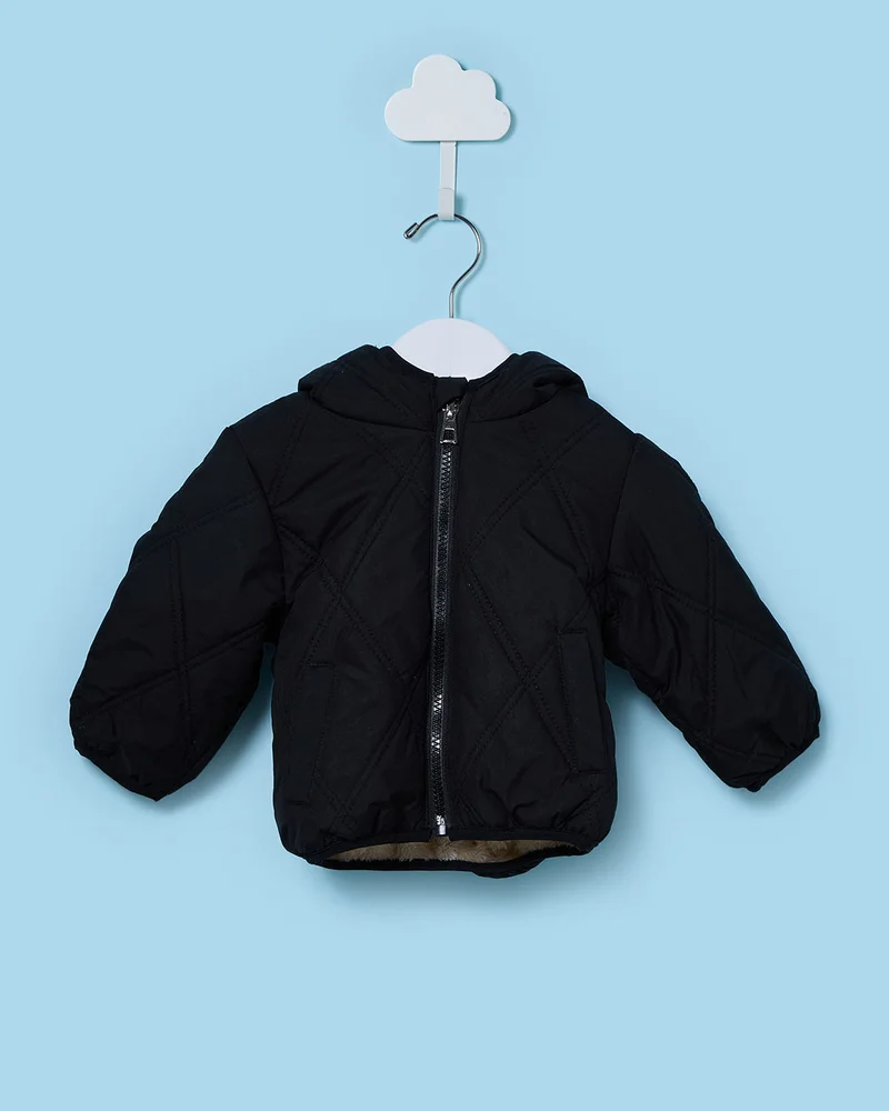 REDTAG Infant Boys Black Hooded Jacket