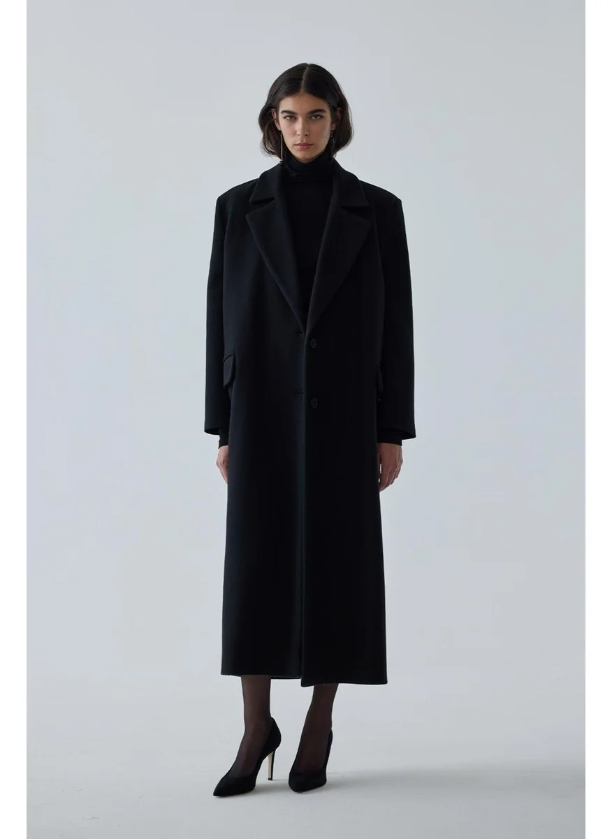 سود كوليكشن Black Ari Double Breasted Maxi Cashmere Coat