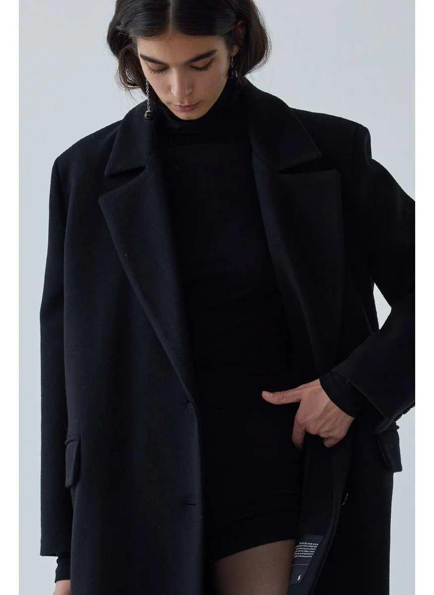سود كوليكشن Black Ari Double Breasted Maxi Cashmere Coat