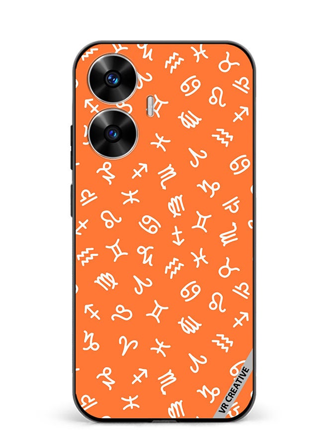 VR CREATIVE Protective Case Cover For Realme C55 Orange Seamless Pattern With White Zodiac Signs Design Multicolour - Image 1