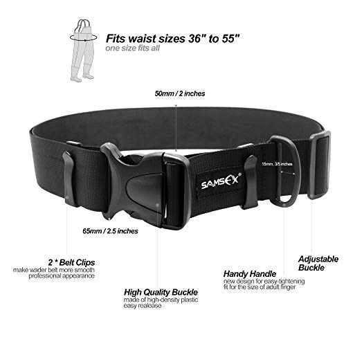 SAMSFX 2" Adjustable Fishing Wader Belt Duty Wading Belts Fits to 55" Waist Straps (2" Wader Belt) - Image 2