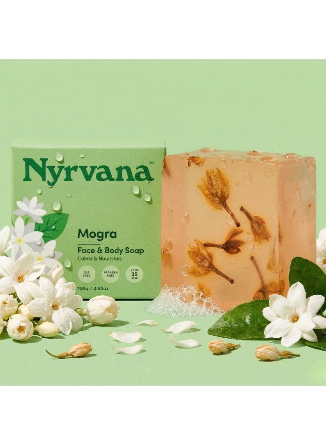 Nyrvana Mogra (Jasmine) Soap 100g (3.52 oz) | Authentic Indian Floral Fragrance | Moisture-Balancing & Soothing | Gentle Natural Soap for All Skin Types - Image 3