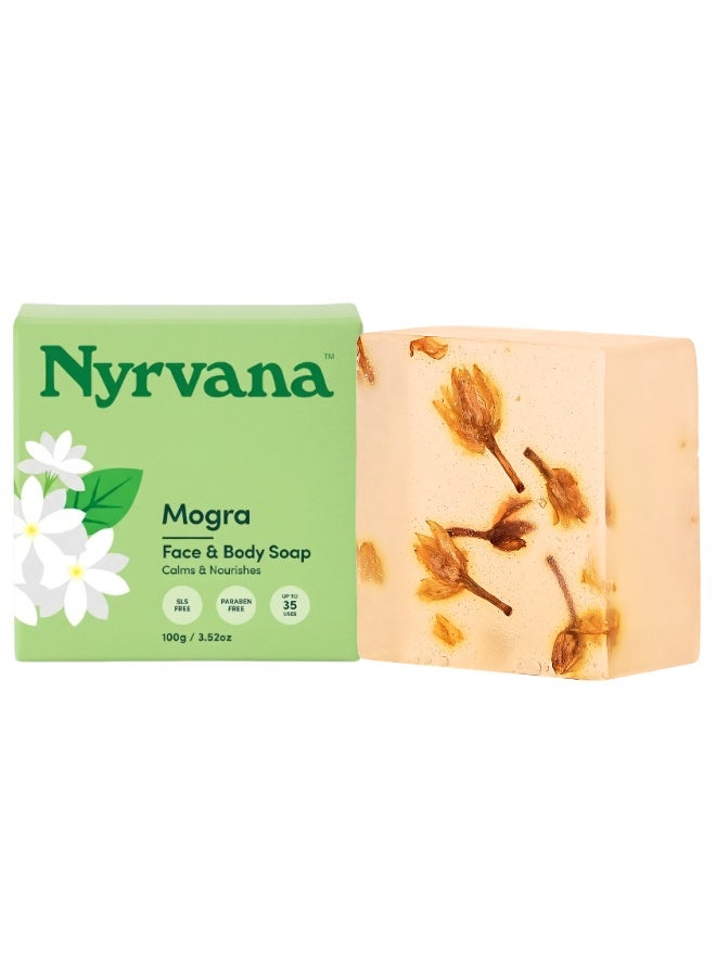 Nyrvana Mogra (Jasmine) Soap 100g (3.52 oz) | Authentic Indian Floral Fragrance | Moisture-Balancing & Soothing | Gentle Natural Soap for All Skin Types - Image 1