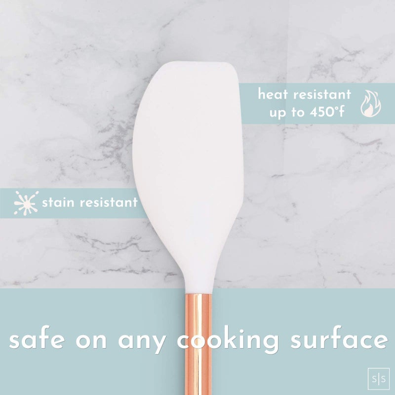 styled settings White Silicone and Copper Kitchen Utensils Set with Holder - 17-Piece Rose Gold Cooking Tools for Nonstick Cookware, with Measuring Cups, Spoons, & Utensil Holder - Stylish Copper Kitchen Accessories - Image 3