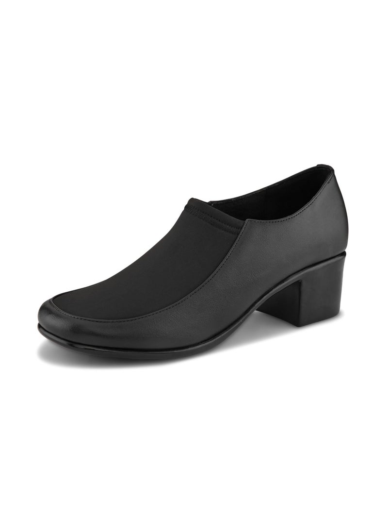 XE Looks Women’s Black Block Heel Shoes | Stylish Closed Toe Slip-On Footwear for Girls & Women - Image 1